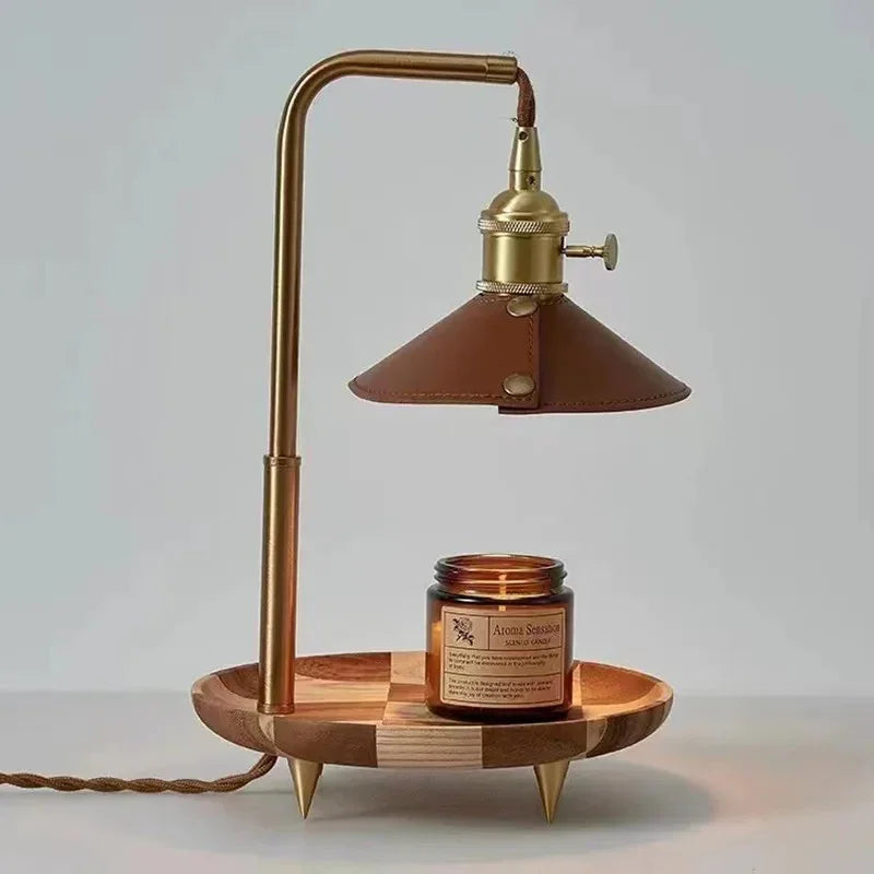 Zen Candle Warmer Lamp - Elegant Table Lamp with Wood and Brass, Warm Ambient Light 1