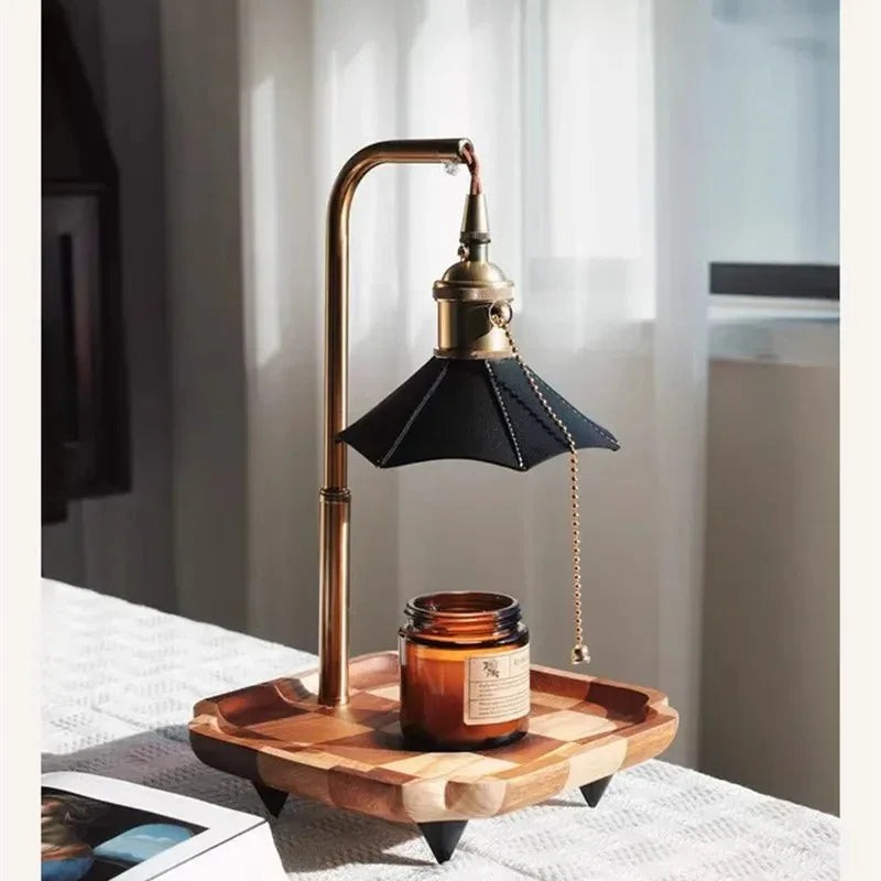 Zen Candle Warmer Lamp - Elegant Table Lamp with Wood and Brass, Warm Ambient Light 9