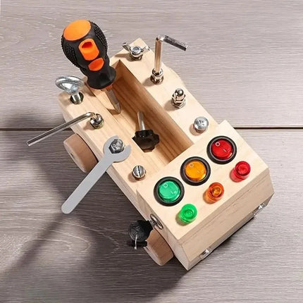Montessori Activity Board – Wooden Busy Board with LED Lights, Switches & Locks