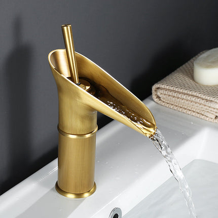 Waterfall Bathroom Faucet – Antique Brass Finish with Smooth Cascading Flow