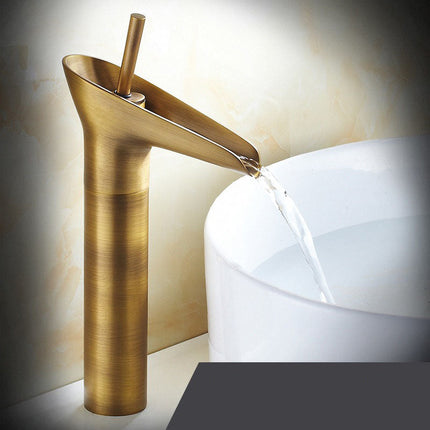 Waterfall Bathroom Faucet – Antique Brass Finish with Smooth Cascading Flow