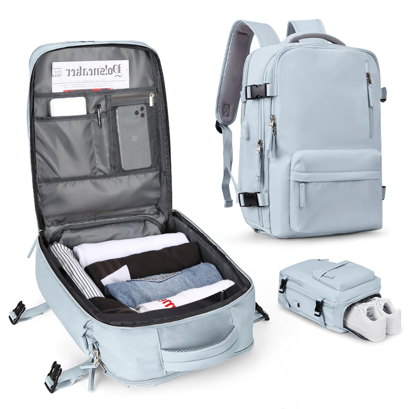 Sac à dos de voyage étanche avec charge USB, poche antivol et rangement multi-compartiments