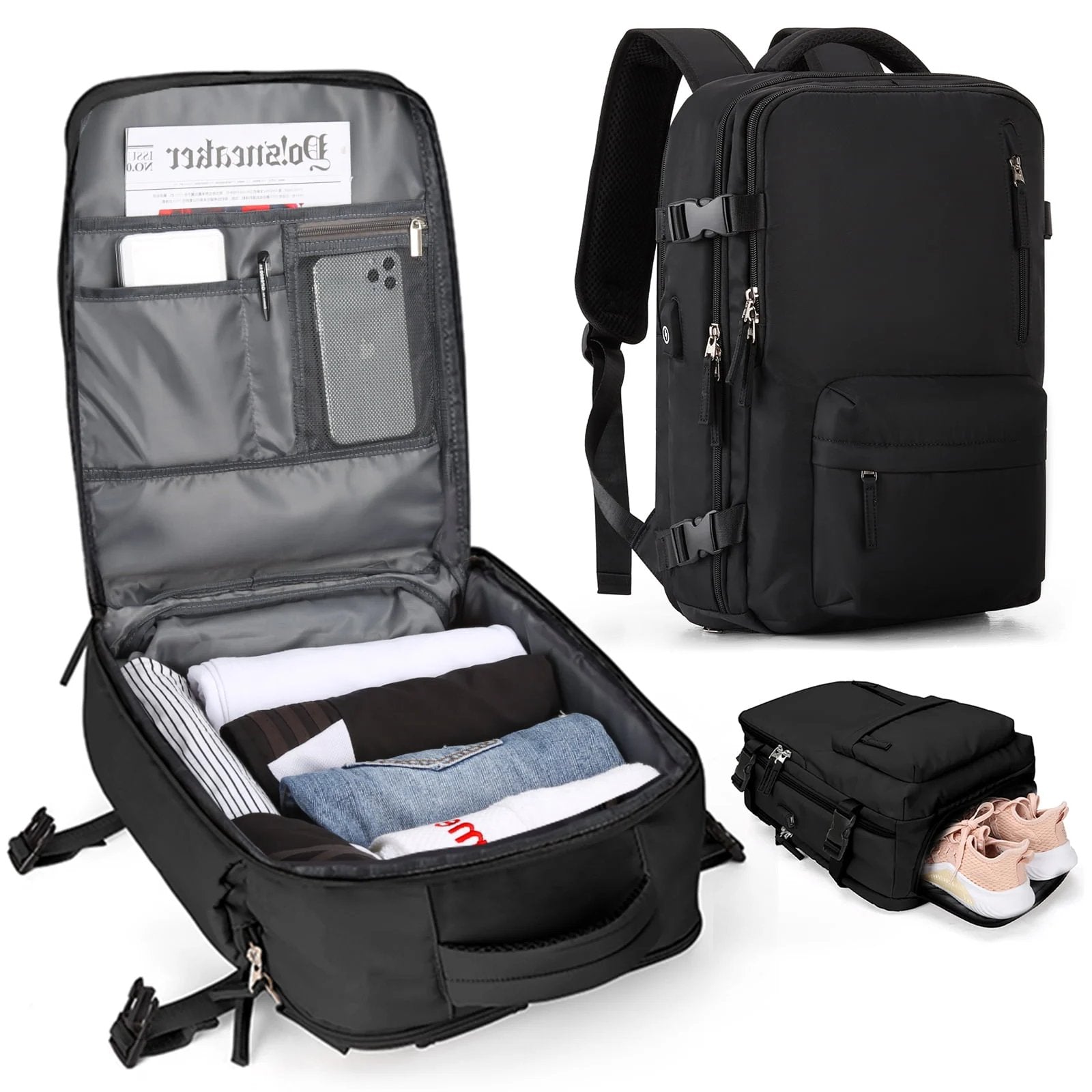 Sac à dos de voyage étanche avec charge USB, poche antivol et rangement multi-compartiments