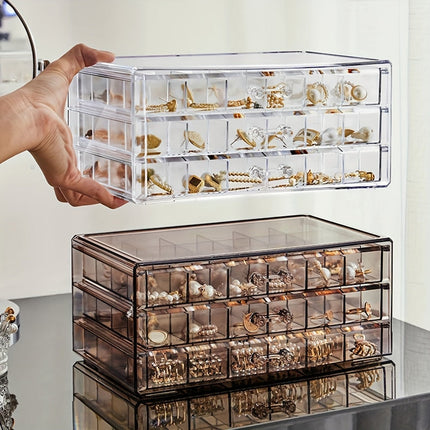 Jewelry Organizer – 3-Layer Storage Box with 72 Compartments & Clear Protective Lid