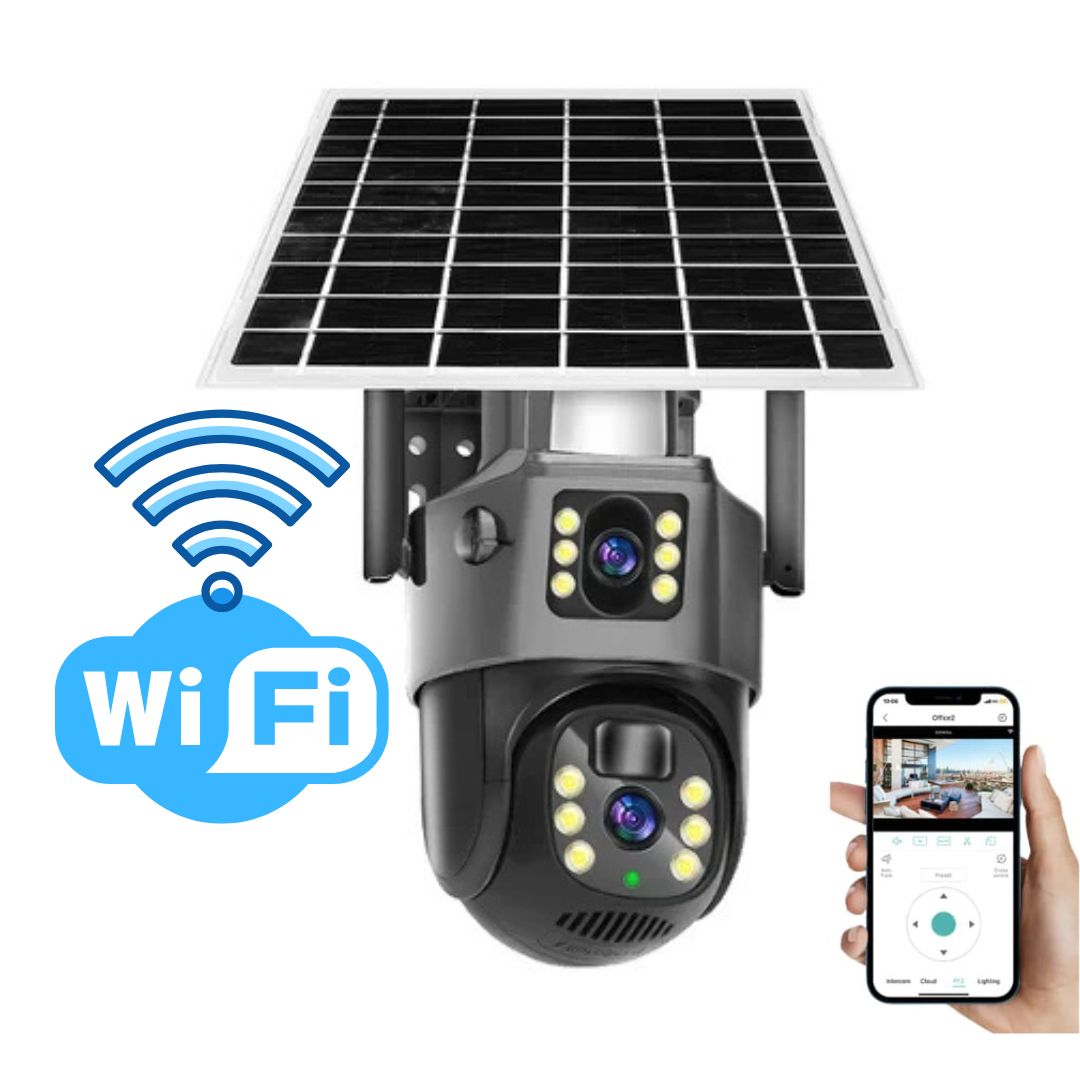 Système de caméra sans fil 4K – Design à double lentille, contrôle à 360° et alimentation solaire