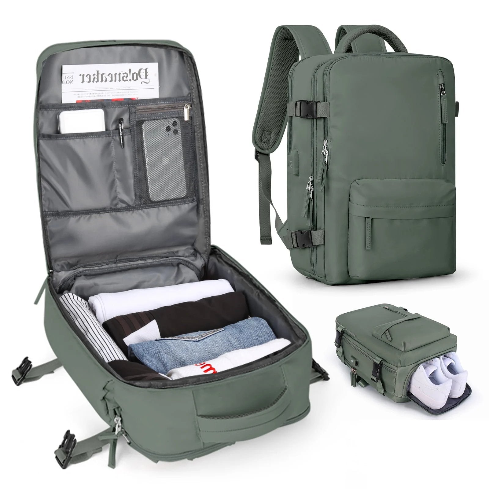Sac à dos de voyage étanche avec charge USB, poche antivol et rangement multi-compartiments