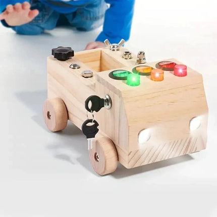 Montessori Activity Board – Wooden Busy Board with LED Lights, Switches & Locks