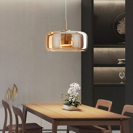 LED Pendant Lamp – Retro Metal and Glass Design with Soft Warm Ambient Lighting