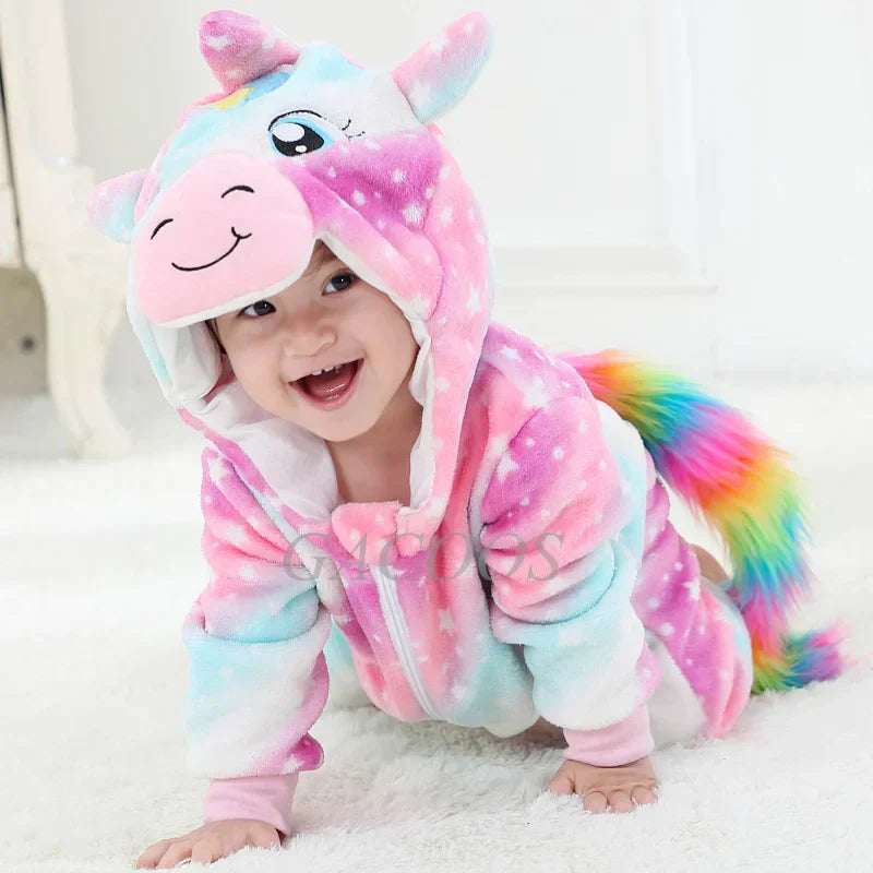 Grenouillère Bébé – Combinaison à Capuche en Flanelle Douce avec Motif Animal Ludique
