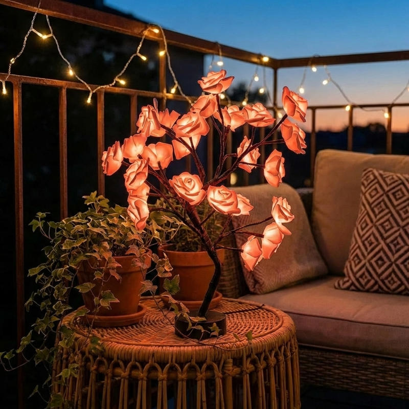 Lighted Rose Tree Lamp – Tabletop Tree With Glowing Rose Blossoms
