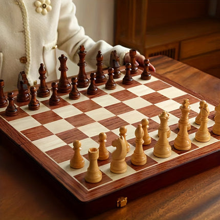 Wooden Chess Set – Foldable Tournament Board with Storage & Handcrafted Pieces