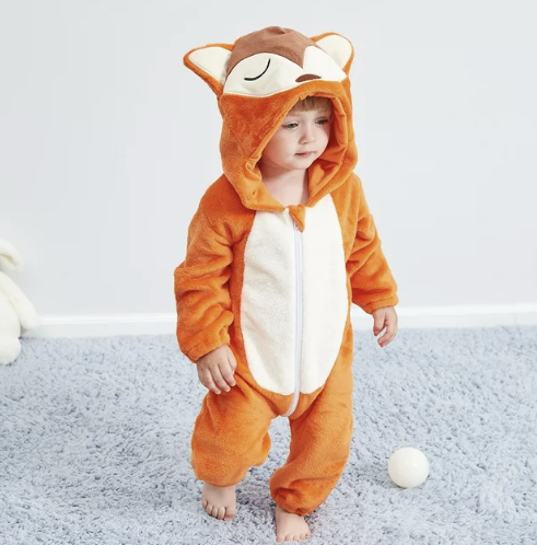 Grenouillère Bébé – Combinaison à Capuche en Flanelle Douce avec Motif Animal Ludique