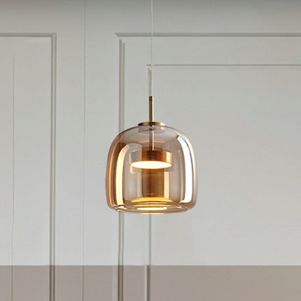 LED Pendant Lamp – Retro Metal and Glass Design with Soft Warm Ambient Lighting