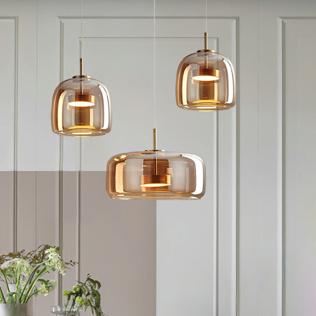 LED Pendant Lamp – Retro Metal and Glass Design with Soft Warm Ambient Lighting