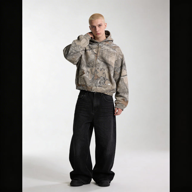 Camo Hoodie – Oversized Zip-Up Jacket with Hood and Relaxed Fit