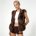 Faux Fur Vest – Elegant Winter Gilet with Oversized Collar and Waist Ties