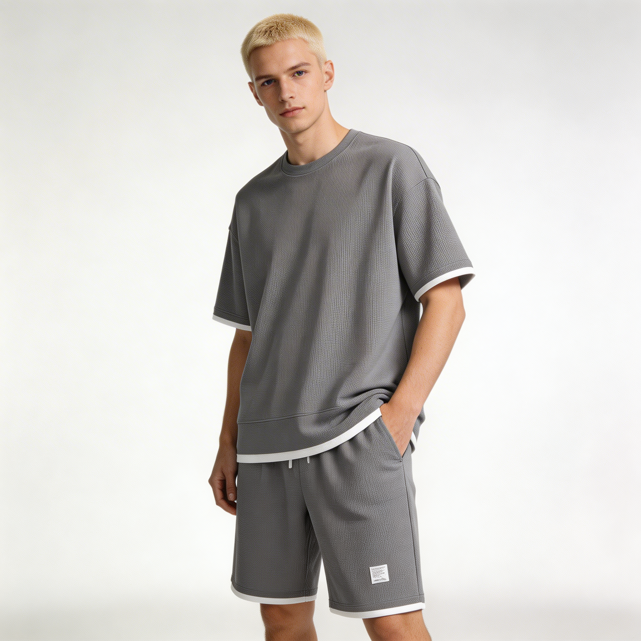 Men’s Lounge Set – Waffle Knit T-Shirt and Drawstring Shorts Set