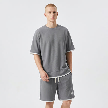 Men’s Lounge Set – Waffle Knit T-Shirt and Drawstring Shorts Set