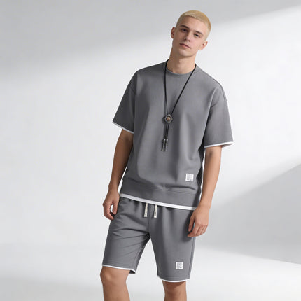 Men’s Lounge Set – Waffle Knit T-Shirt and Drawstring Shorts Set