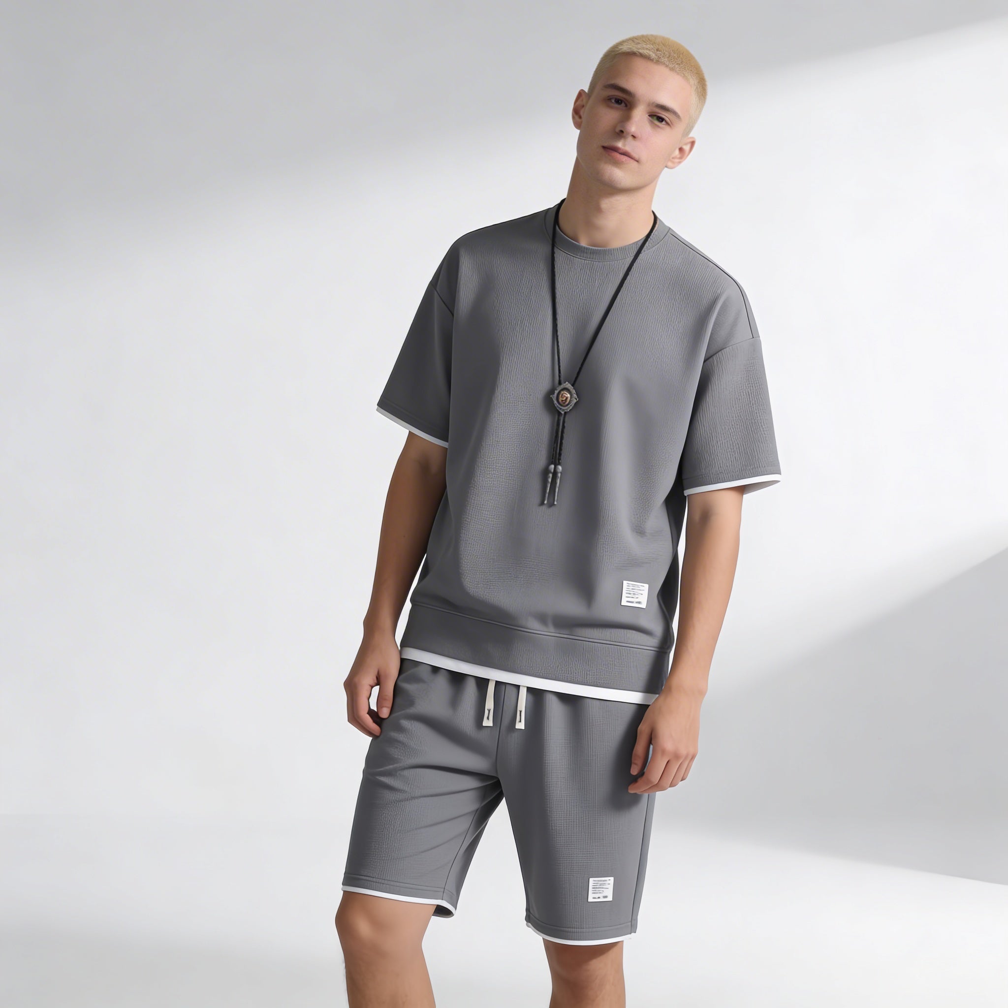 Ensemble lounge homme – T-shirt en maille gaufrée et short à cordon