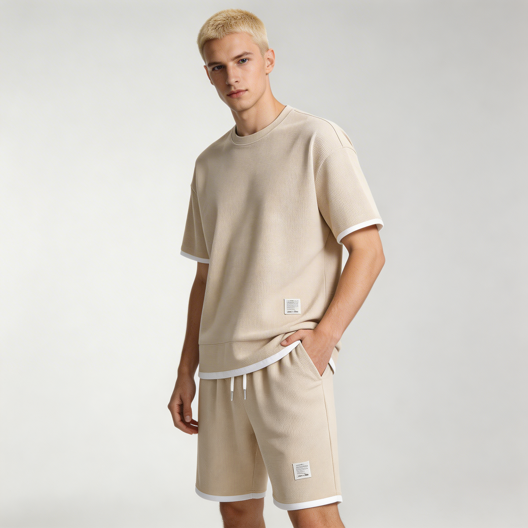 Ensemble lounge homme – T-shirt en maille gaufrée et short à cordon