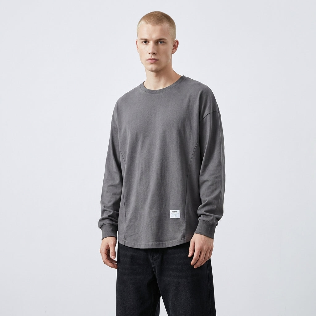 Sweatshirt oversize homme – Col rond à ourlet tombant pour un style décontracté quotidien