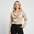 Blouse en satin – Haut drapé à col bénitier avec manches longues et col élégant
