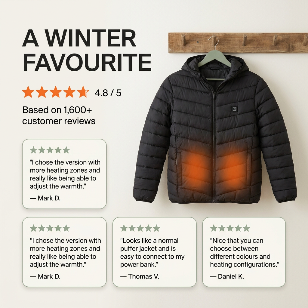 Verwarmde pufferjas heren – capuchon en meerdere warmtezones VestraGear