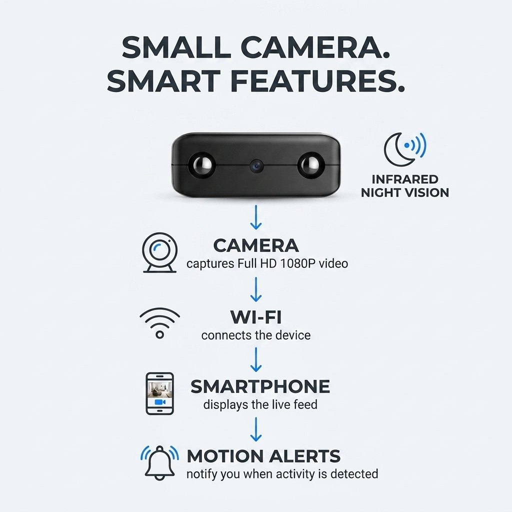 Mini caméra de sécurité – Sans WiFi, vision nocturne et détection de mouvement