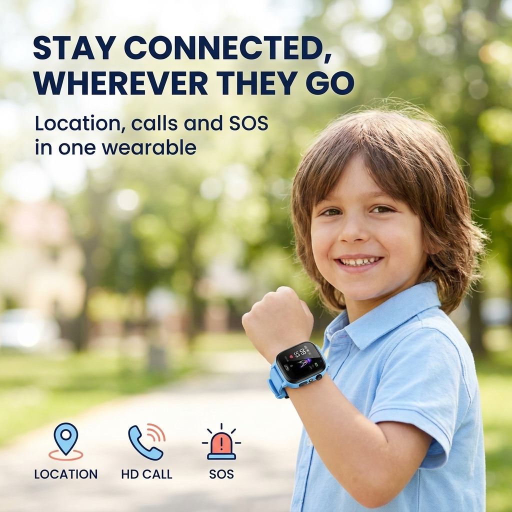 Slim GPS-horloge voor kinderen – 4G-bellen, SOS-knop & realtime GPS-tracking