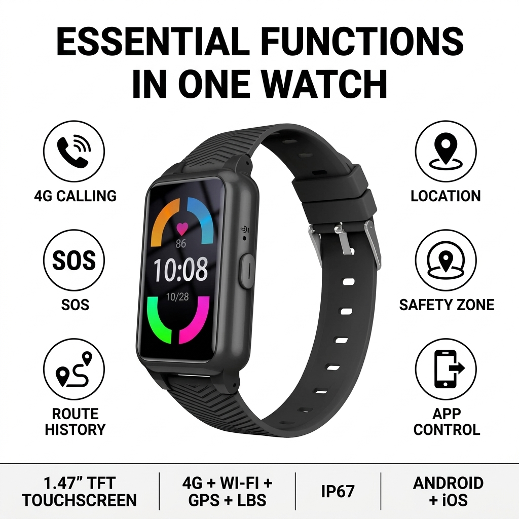 Montre connectée senior – Suivi GPS 4G, détection de chute et appel SOS