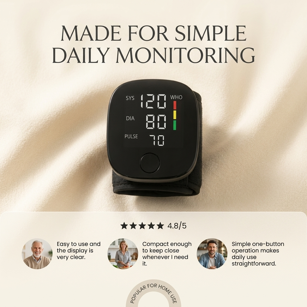 Digital Wrist Blood Pressure Monitor – Automatic Home Monitor with LED Display