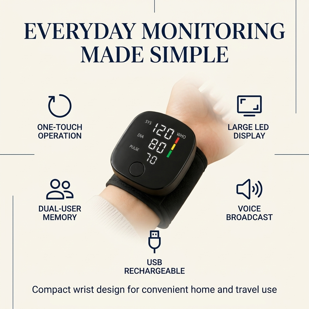 Digital Wrist Blood Pressure Monitor – Automatic Home Monitor with LED Display