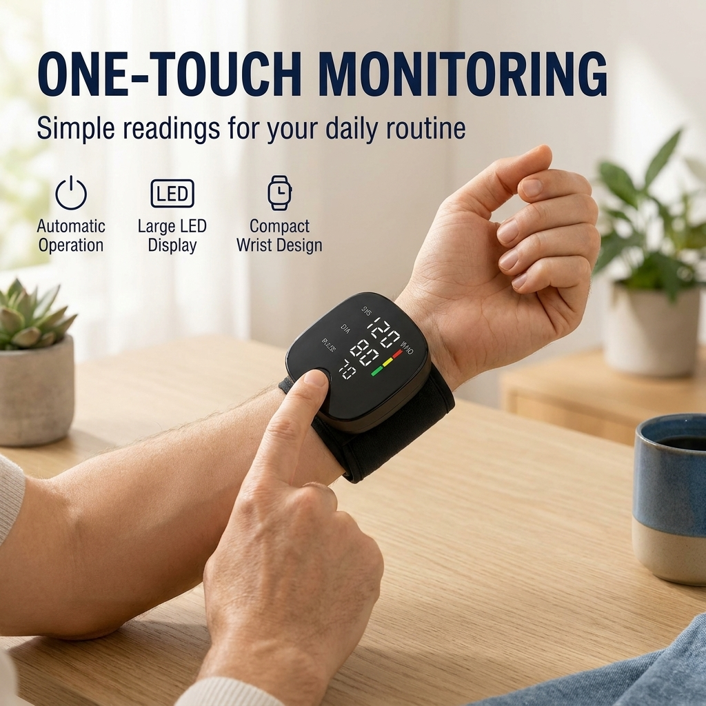 Digital Wrist Blood Pressure Monitor – Automatic Home Monitor with LED Display