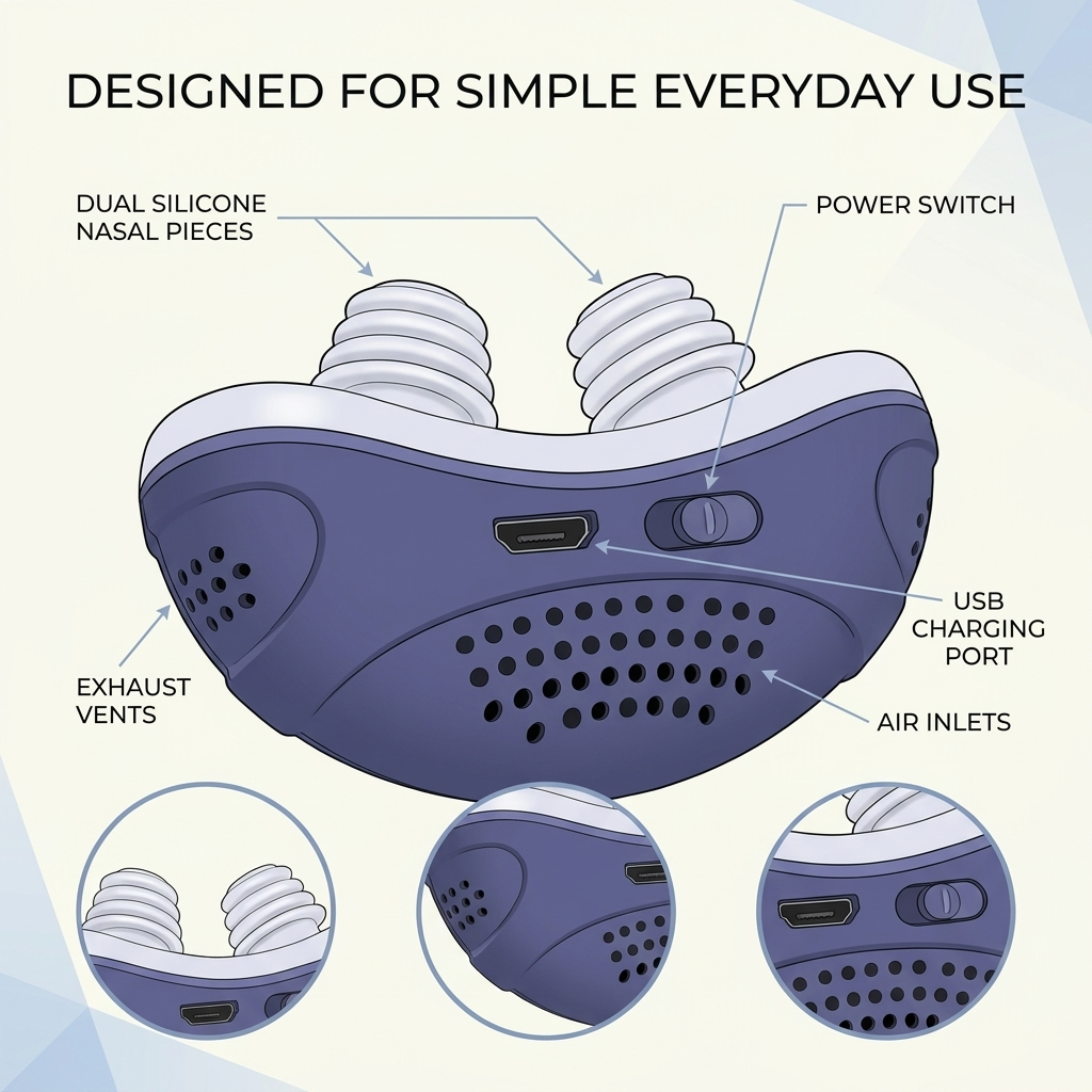 Portable Airflow Device – Compact, Silent Micro Air-Pump with Comfortable Nose Design