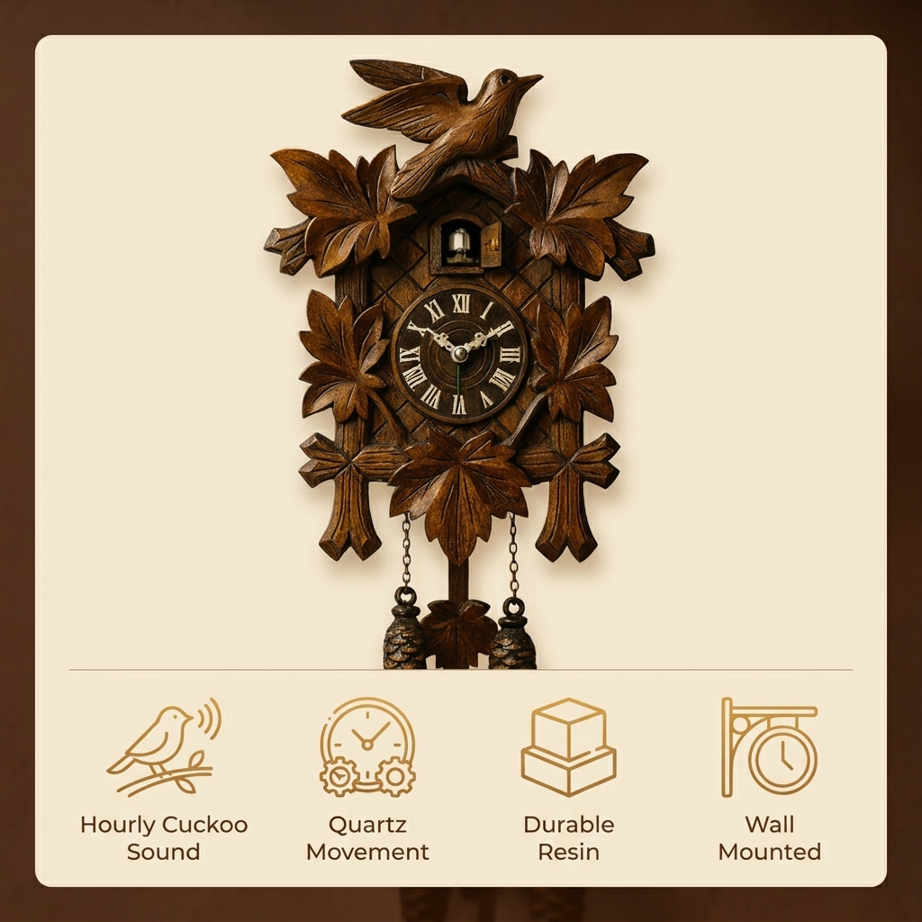 Classic Black Forest Cuckoo Clock with Authentic Sound and Rustic Decorative Design