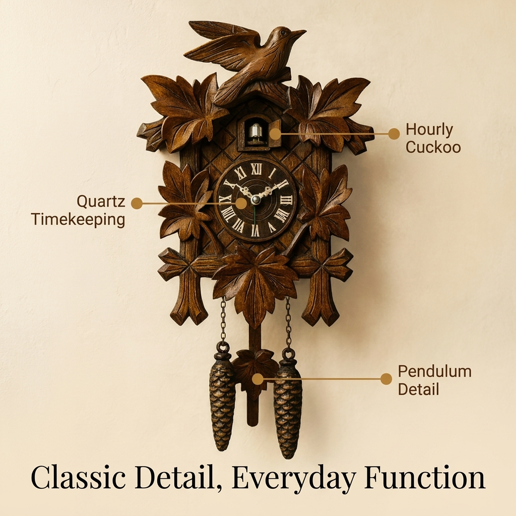Classic Black Forest Cuckoo Clock with Authentic Sound and Rustic Decorative Design