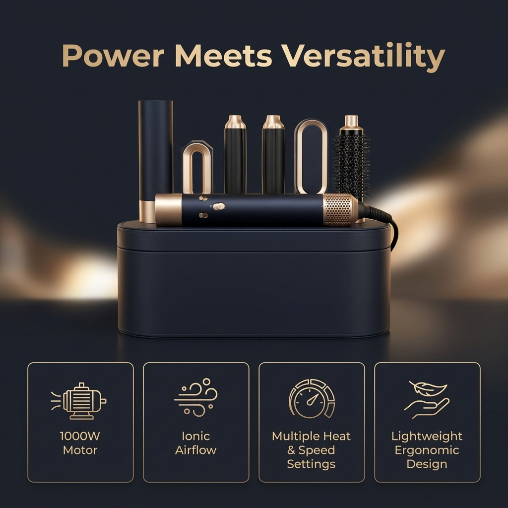 5-in-1 Hair Styler – Powerful 1000W Tool with Ionic Technology & Versatile Attachments