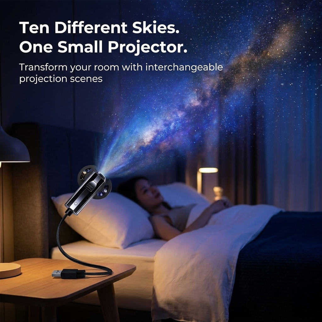 Star Projector – LED Galaxy Light with 10 Discs and Flexible Arm