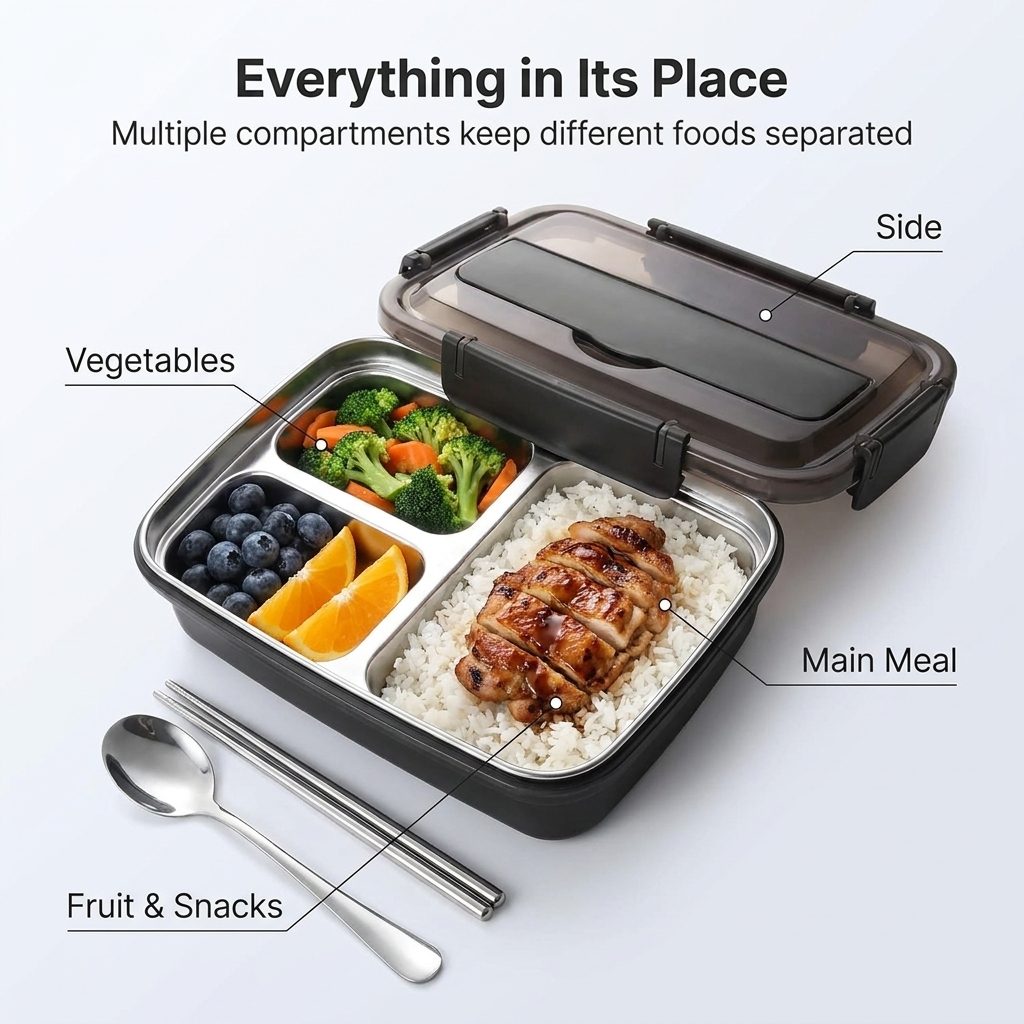 Stainless Steel Lunch Box – Leak-Resistant Compartments & Durable, Lightweight Design