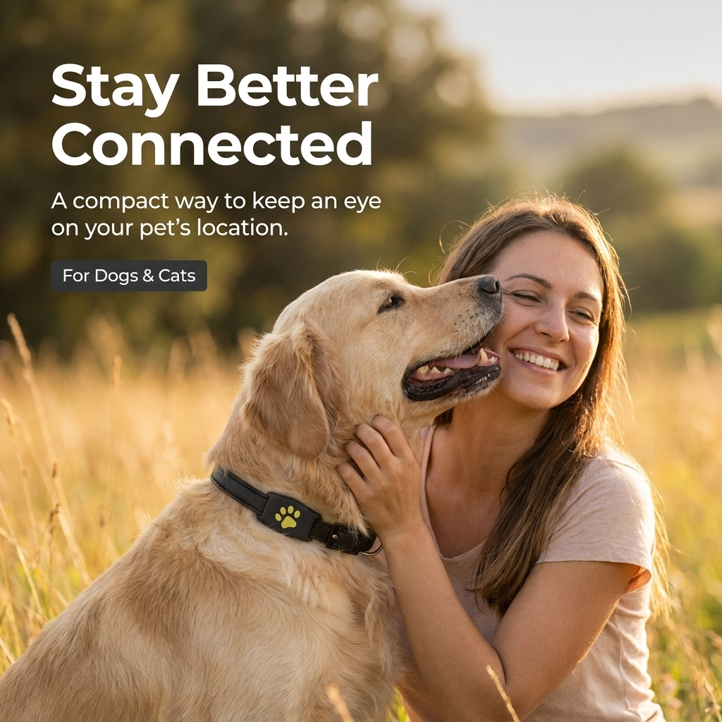 Pet Tracker for Dogs & Cats – Compact Collar Tag with App Location & Long Battery Life