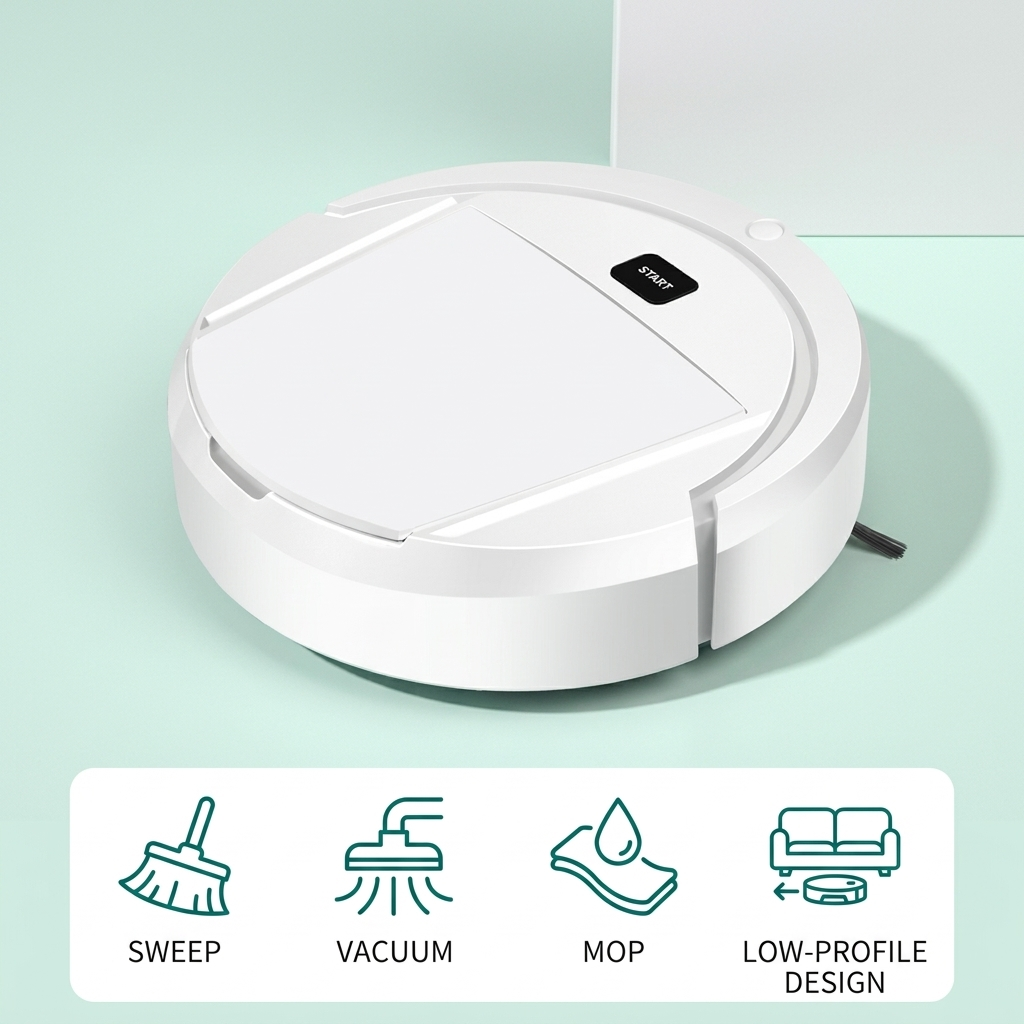 Robot Vacuum and Mop Combo – 3-in-1 Compact Cleaner for Hard Floors