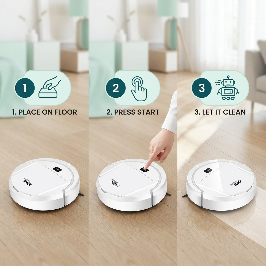 Robot Vacuum and Mop Combo – 3-in-1 Compact Cleaner for Hard Floors