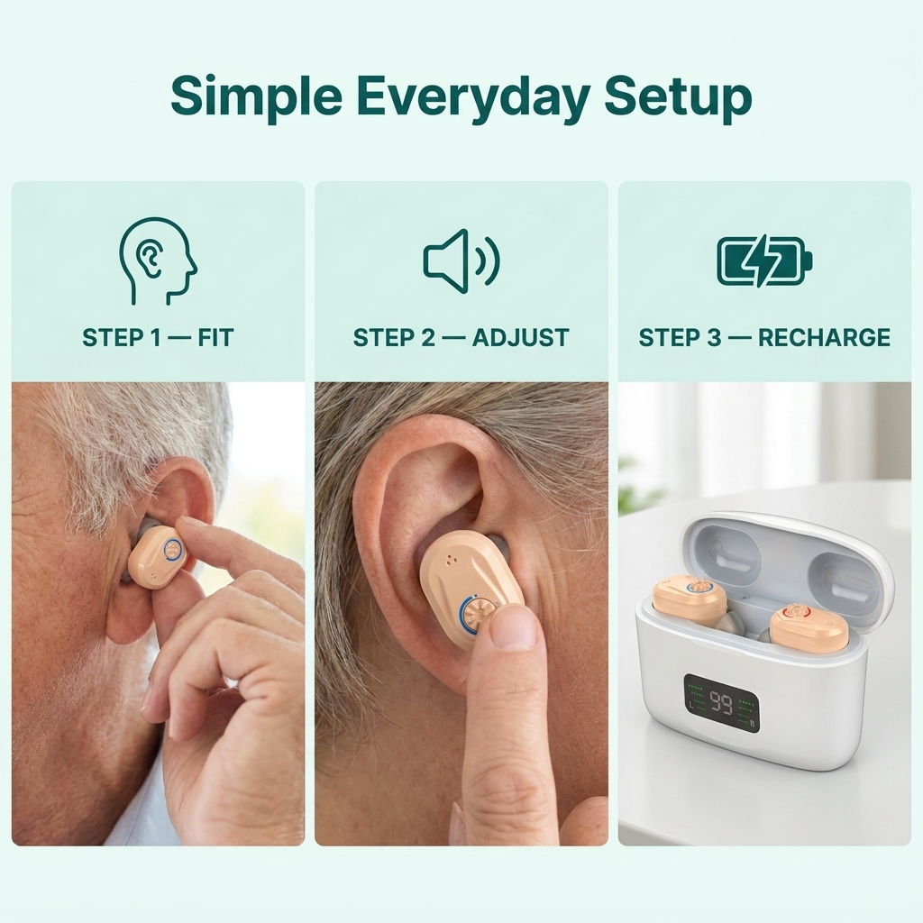 Rechargeable Hearing Aids – Noise Reduction & LED Charging Case