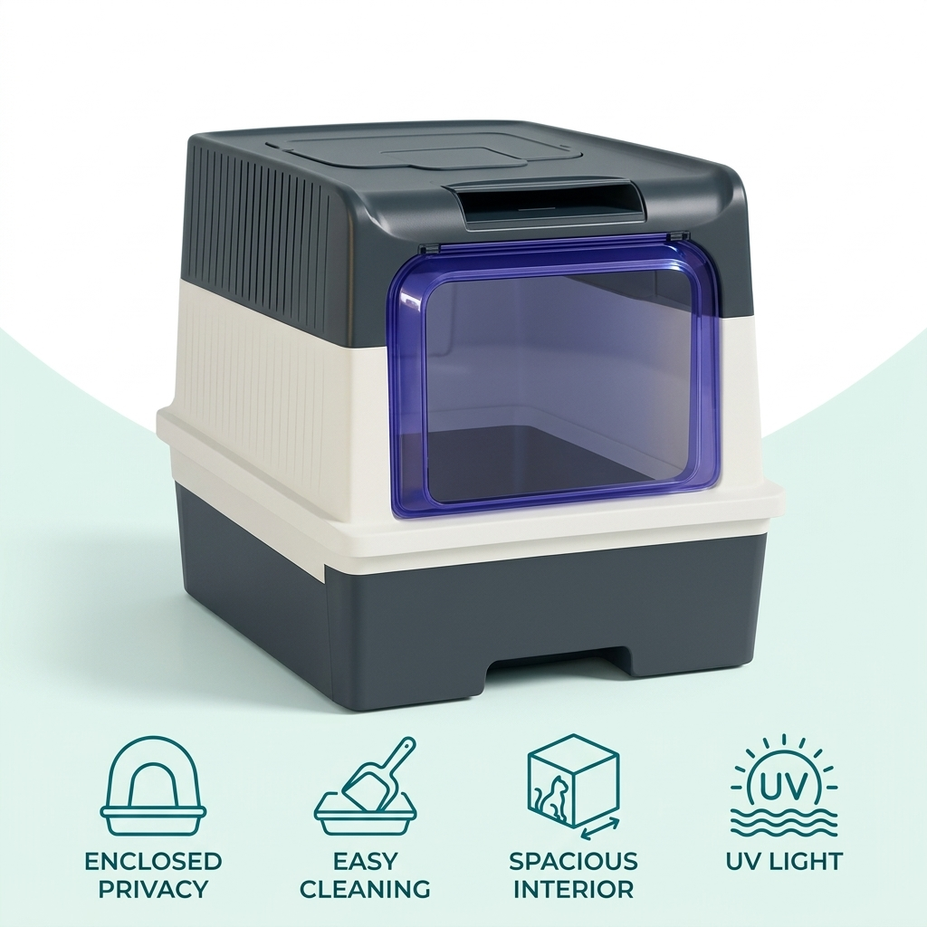 Cat Litter Box – Enclosed Design with UV Light & Easy-Clean Tray