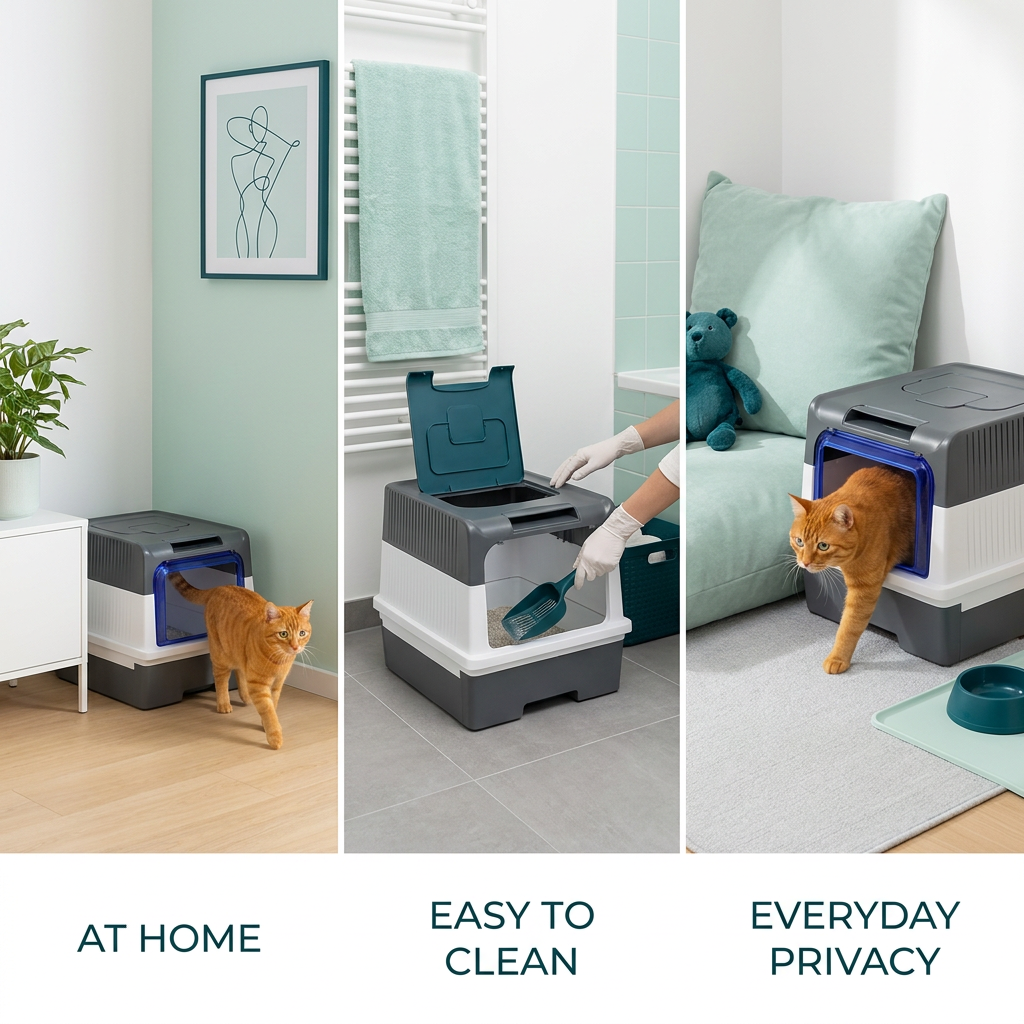 Bac à litière pour chat – Design fermé avec lumière UV et tiroir facile à nettoyer
