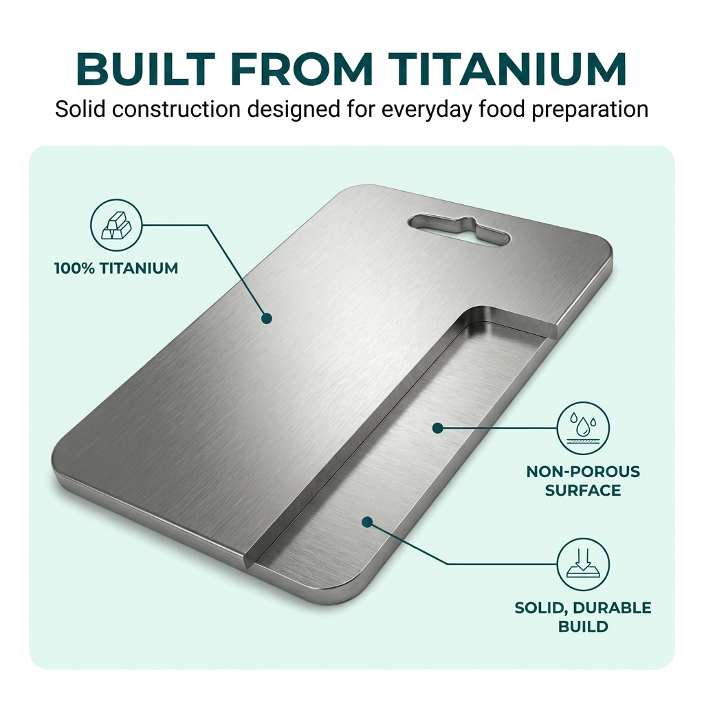 Titanium snijplank – Duurzaam, niet-poreus oppervlak met BPA-vrije constructie