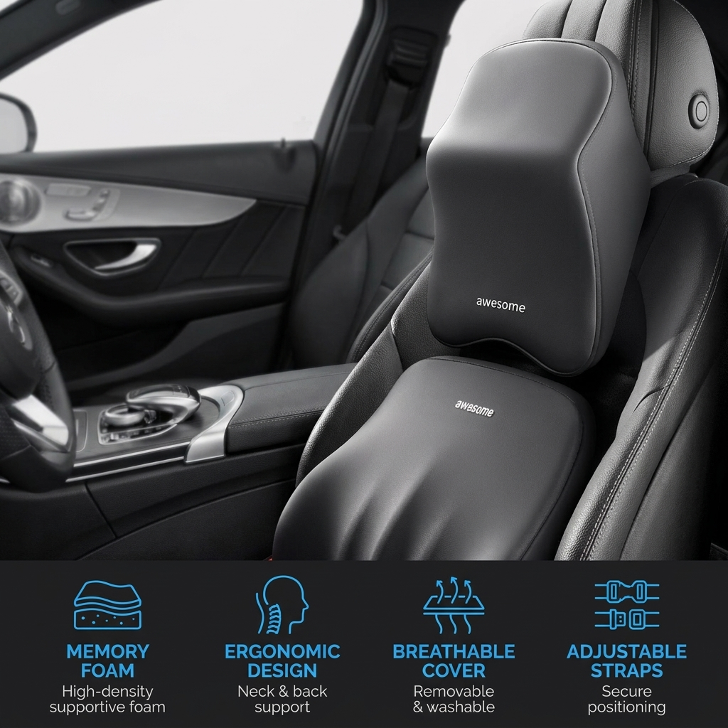Autostoelkussen van traagschuim – ergonomische nek- en rugsteun voor extra comfort