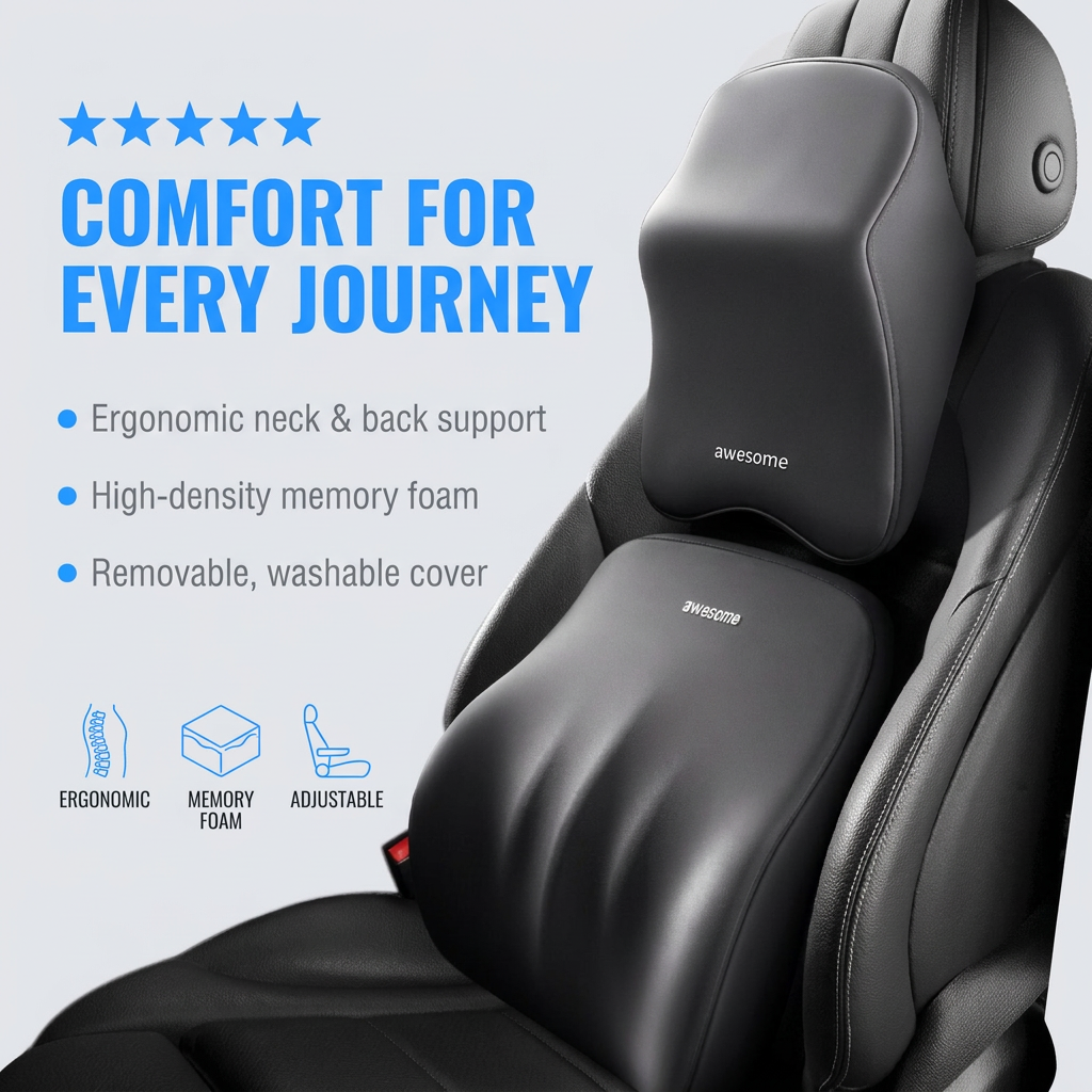 Autostoelkussen van traagschuim – ergonomische nek- en rugsteun voor extra comfort