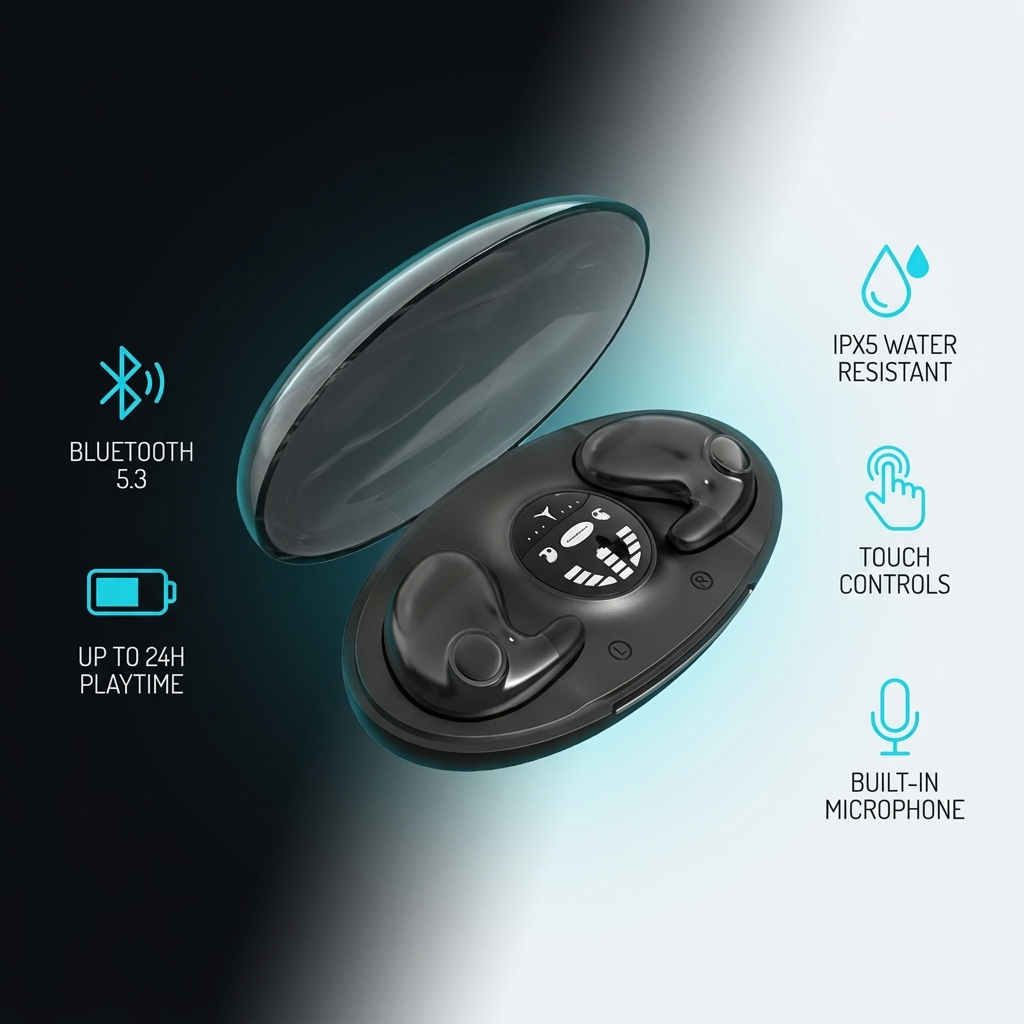 Draadloze earbuds met laag profiel – ultralicht ergonomisch ontwerp met lange batterijduur